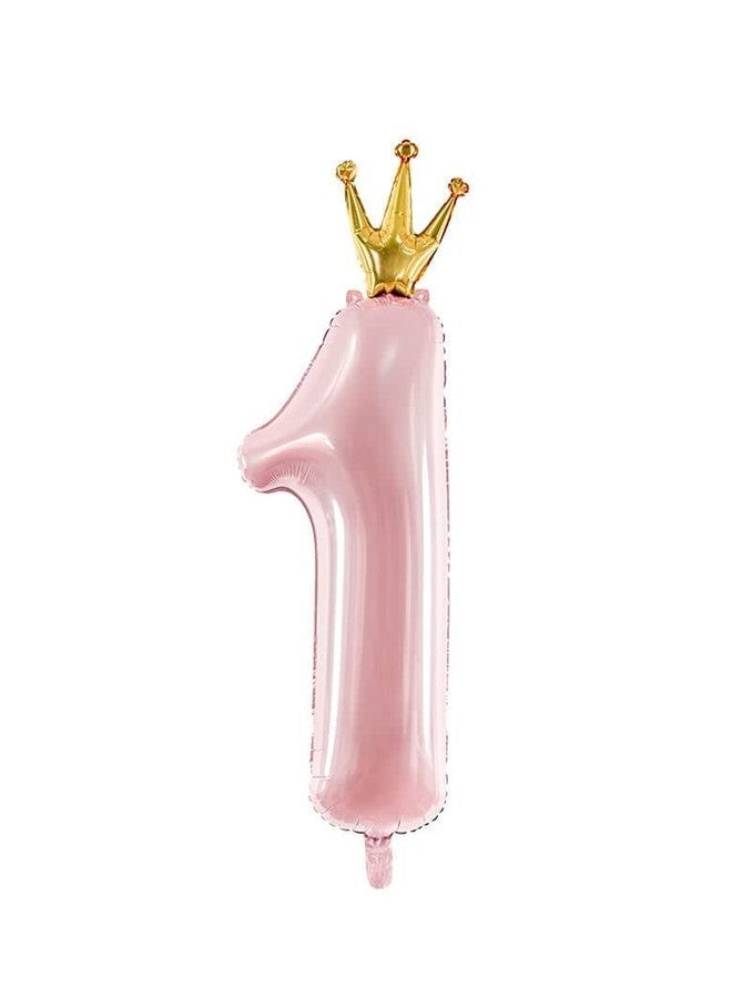 Lazybeee 32-Inch Pink Number 1 Foil Balloon with Gold Crown | Large Birthday Party Decorations | Kids Theme Party Supplies | Helium Balloon for Anniversary - Image 1